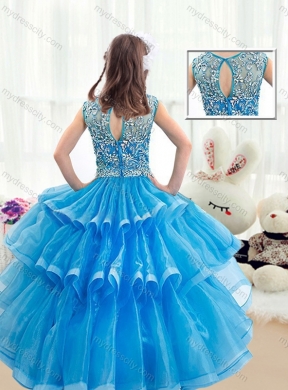 2016 Pretty V Neck Baby Blue  Mini Quinceanera  Dresses with Ruffled Layers