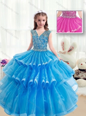 2016 Pretty V Neck Baby Blue  Mini Quinceanera  Dresses with Ruffled Layers