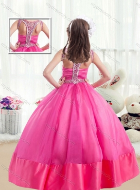 2016 Sweet Ball Gown Beading Mini Quinceanera  Dresses in Hot Pink