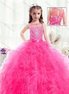 2016 Beautiful Bateau Hot Pink  Mini Quinceanera Dresses with Beading