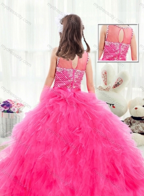 2016 Beautiful Bateau Hot Pink  Mini Quinceanera Dresses with Beading