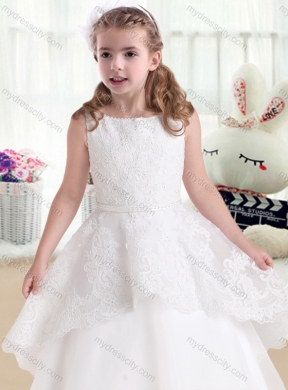 2016 Cheap  Bateau Flower Girl Dresses with Beading and Appliques