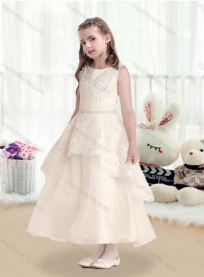 2016 Cheap  Bateau Flower Girl Dresses with Beading and Appliques