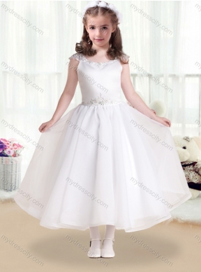 2016 Cheap Cap Sleeves Flower Girl Dresses with Beading and Appliques