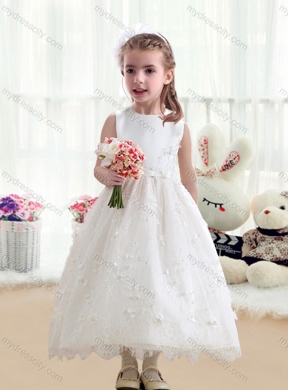 2016 Cheap Scoop A Line White Flower Girl Dresses in Lace