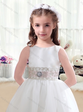 2016 Cheap Scoop White Flower Girl Dresses with Appliques