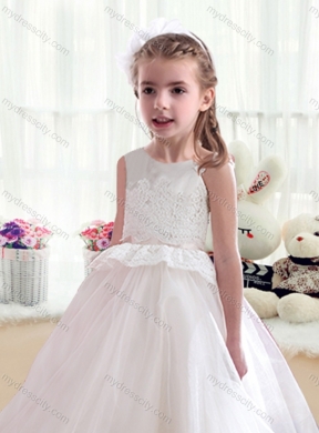 2016 Cheap Tea Length White Flower Girl Dresses with Appliques