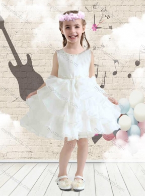 2016 Cute Scoop White Little Girls Pageant Dresses with Ruffled Layers