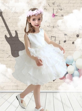 2016 Cute Scoop White Little Girls Pageant Dresses with Ruffled Layers