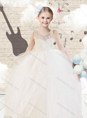 2016 Fashionable Scoop Ball Gown White Little Girl Dresses with Lace