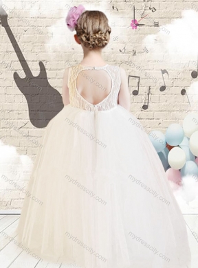 2016 Fashionable Scoop Ball Gown White Little Girl Dresses with Lace