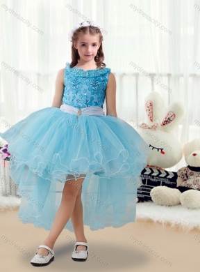 2016 Latest High Low  Little Girls Pageant Dresses with Belt and Appliques