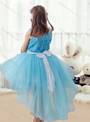 2016 Latest High Low  Little Girls Pageant Dresses with Belt and Appliques