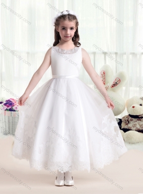 2016 Lovely Empire Scoop Little Girls Pageant Dresses  in White with Appliques