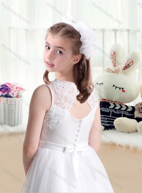 2016 Lovely Empire Scoop Little Girls Pageant Dresses  in White with Appliques