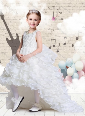 2016 Lovely Scoop High Low White  Little Girls Pageant Dresses with Ruffled Layers