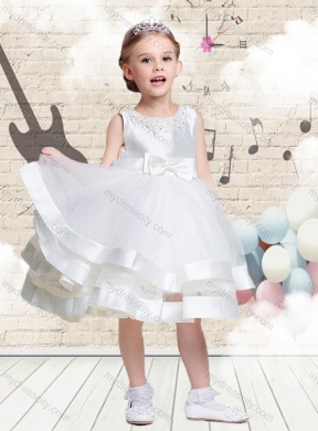 2016 Lovely Scoop Knee Length Little Girl Dresses with Beading