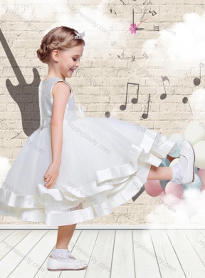 2016 Lovely Scoop Knee Length Little Girl Dresses with Beading