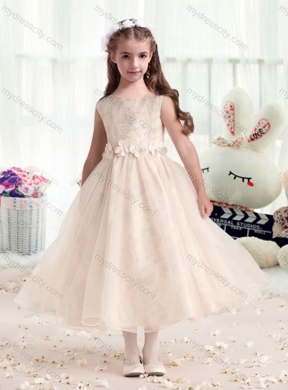 2016 New Style Bateau Champagne  Little Girls Pageant Dresses with Appliques