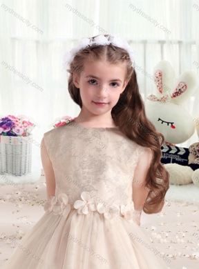 2016 New Style Bateau Champagne  Little Girls Pageant Dresses with Appliques