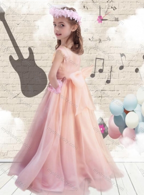 2016 Pretty Ball Gown Peach  Little Girls Pageant Dresses with Bowknot