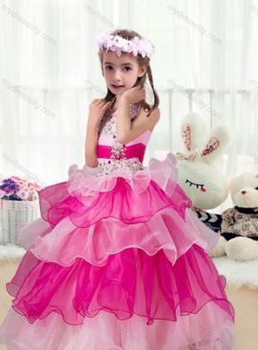 2016 Pretty Halter Top  Little Girls Pageant Dresses with Ruffled Layers