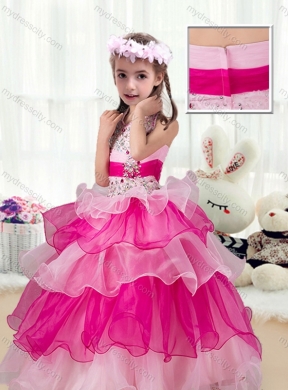 2016 Pretty Halter Top  Little Girls Pageant Dresses with Ruffled Layers