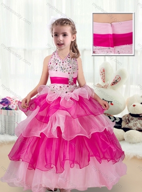 2016 Pretty Halter Top  Little Girls Pageant Dresses with Ruffled Layers