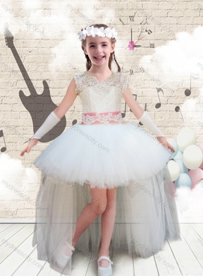 2016 Sweet V Neck High Low Appliques Little Girl Dresses