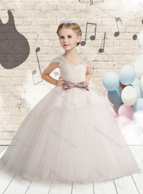 2016 Wonderful Cap Sleeves Little Girls Pageant Dresses with Bowknot and Lace