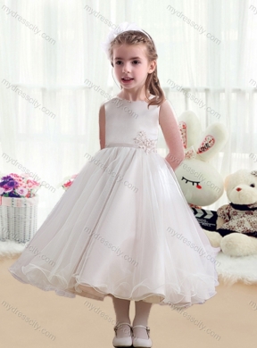 2016 Cheap Bateau Appliques Flower Girl Dresses with Tea Length