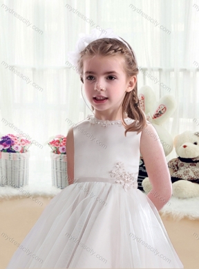 2016 Cheap Bateau Appliques Flower Girl Dresses with Tea Length