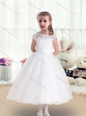 2016 Cheap Bateau Cap Sleeves White Flower Girl Dresses