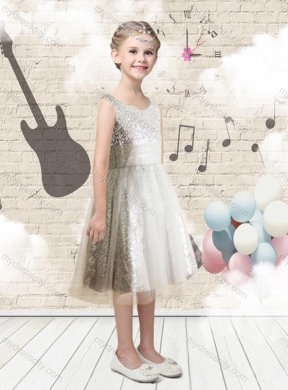 2016 Cheap Empire Scoop Sequins Flower Girl Dresses