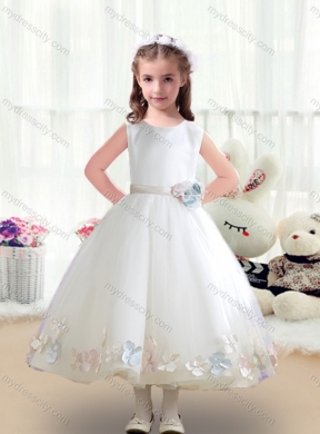 2016 Cheap  Scoop White Flower Girl Dresses with Appliques