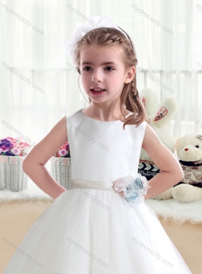 2016 Cheap  Scoop White Flower Girl Dresses with Appliques