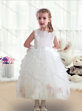 2016 Cheap Scoop White Flower Girl Dresses with Ruffles