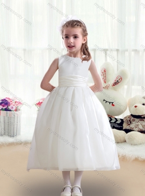 2016 Cheap Selling White Flower Girl Dresses with Bowknot