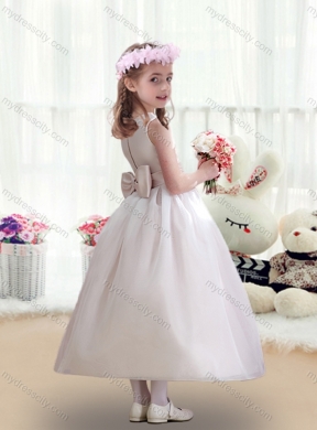 2016 Cheap Selling White Flower Girl Dresses with Bowknot