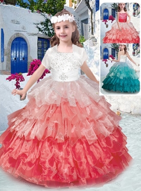 2016 Beautiful Spaghetti Straps Little Girl Pageant Dresses with Beading and Ruffled Layers