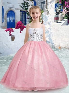 2016 Beautiful Spaghetti Straps Pink Little Girl Pageant Dresses with Beading