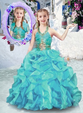 2016 Halter Top Little Girl Pageant Dresses with Ruffles and Beading