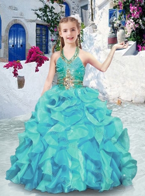 2016 Halter Top Little Girl Pageant Dresses with Ruffles and Beading