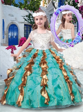 2016 Pretty Ball Gown Spaghetti Straps Little Girl Pageant Dresses with Beading and Ruffles