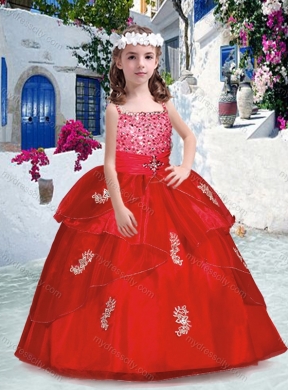 2016 Spaghetti Straps Little Girl Pageant Dresses with Appliques and Beading