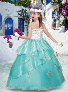 2016 Spaghetti Straps Little Girl Pageant Dresses with Appliques and Beading