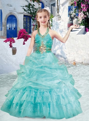 2016 Classical Halter Top Little Girl Pageant Dresses with Beading and Bubles