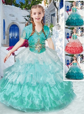 2016 Classical Halter Top Little Girl Pageant Dresses with Ruffled Layers and Beading