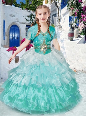 2016 Classical Halter Top Little Girl Pageant Dresses with Ruffled Layers and Beading