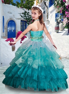 2016 Classical Halter Top Little Girl Pageant Dresses with Ruffled Layers and Beading